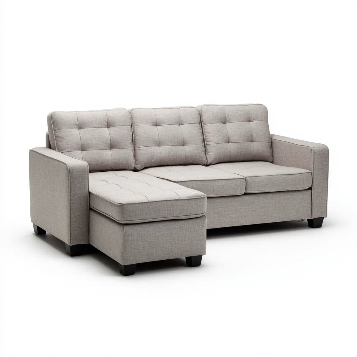 Sofa, Kanapa narożna 3 miejsca szary z półwyspem 220 x 150 x 88 cm w poliester i pianki poliuretanowej
