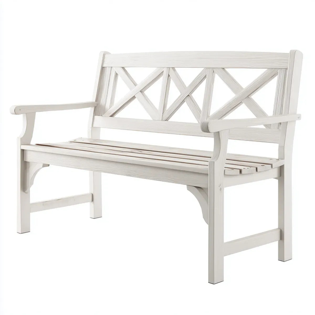 Ławka ogrodowa, 3 białe ławka z drewna akacji 120 x 63 x 85 cm z krzyżówką
