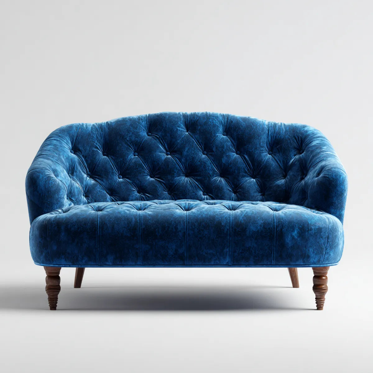 Sofa 2 niebieskie poliestrowe aksamitne fotele 170 x 85 x 80 cm z zaokrąglonym oparciem kapitonné