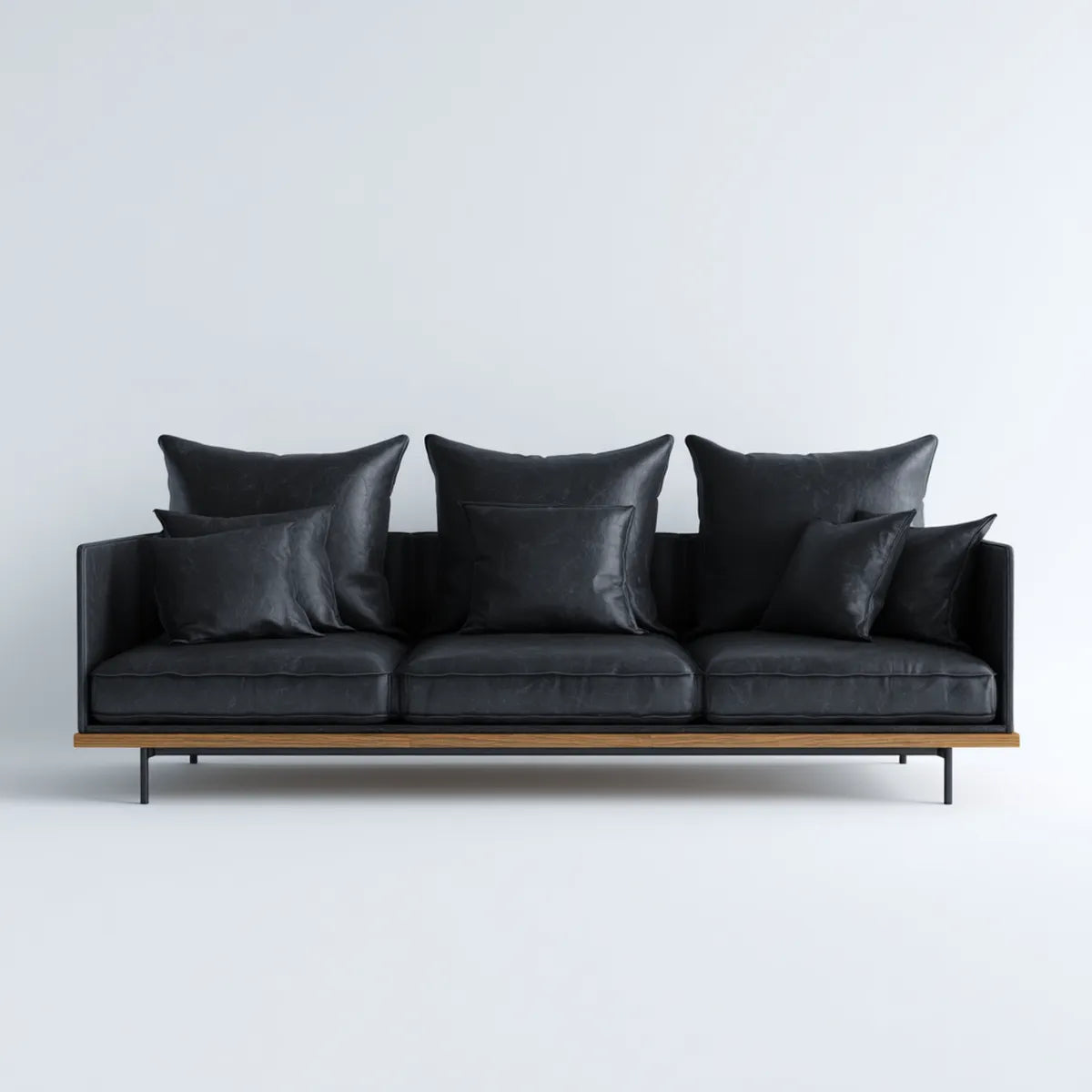 Sofa 3 fotele czarne 220 x 90 x 85 cm syntetyczny kształt PU prostokątna