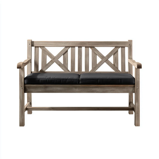 Ławka ogrodowa 2 miejsca szare i czarne 120 x 65 x 90 cm w litym drewnie z poduszkami