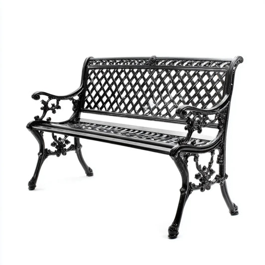 Ławka ogrodowa, Czarna gips aluminiowy ławka ogrodowa 100 x 54 x 80 cm z siatką z powrotem