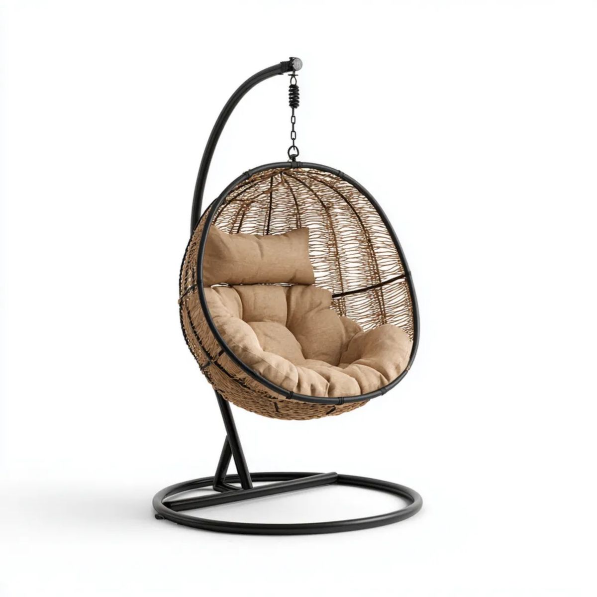 Hamak lub fotel wiszący, Krzesło wiszące w wiszącym jajku w wiszącej żywicy z czarnym podparciem ze stali, 95 x 95 x 195 cm