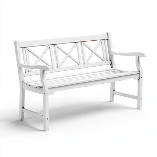 Ławka ogrodowa 2 białe miejsca w litym drewnie 120 x 60 x 90 cm z krzyżówką