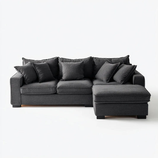Sofa, Kanapa narożna z szarym prawym półwyspem, antracyt 260 x 160 x 85 cm aksamit w poliestrowym żebrowanym