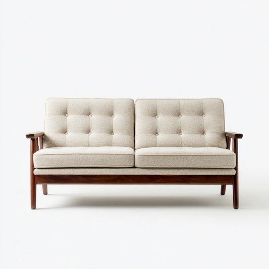 Sofa 2 beżowe fotele 130 x 75 x 80 cm w poliestrze i prostokątnym drewnie litym