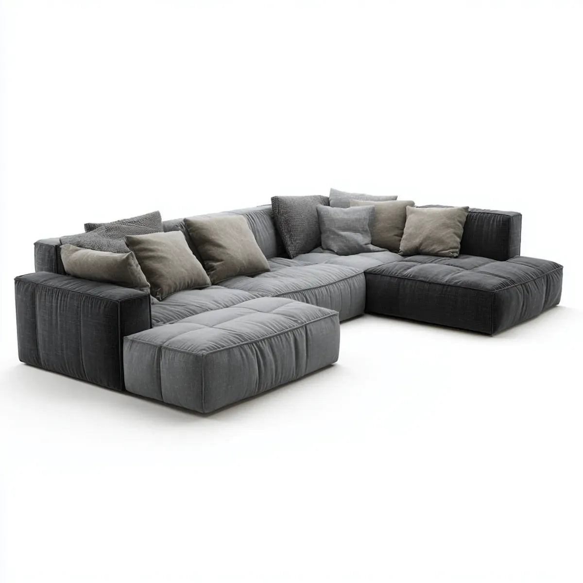 Sofa, Modułowa kanapa narożna z ciemnoszarym ottomanem 320 x 240 x 85 cm w kształcie poliestru L